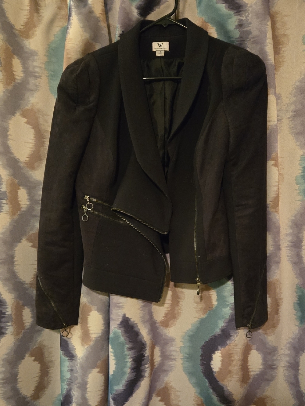 W by Worthington Vintage Black Asymmetrical Zip Biker Style Jacket